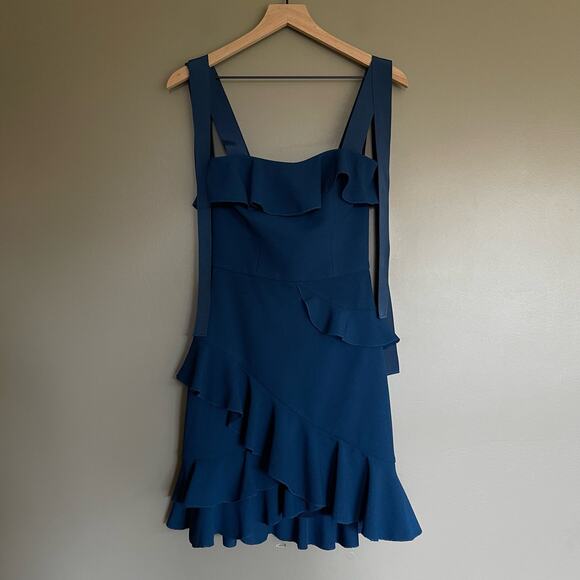 Rebecca Vallance Aegean Mini Dress Indigo Size 2 Blue Ruffles Chic Sexy Classic - Picture 3 of 16